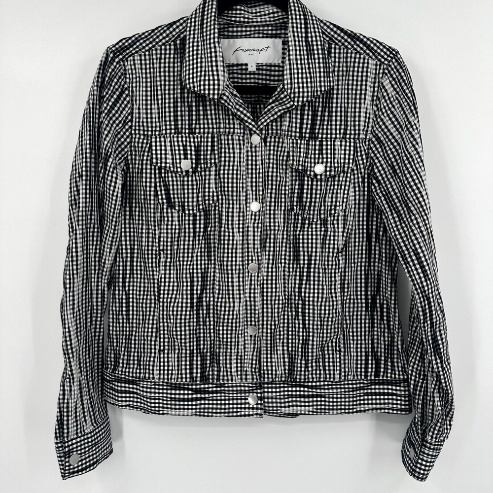 Foxcroft Jacket Womens 6 Black White‎ Check Detailed Pockets Snap Button Front